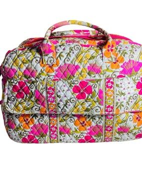 Vera Bradley Floral Lilli Bell Quilted Weekender Duffel in Pink, Orange & Cream